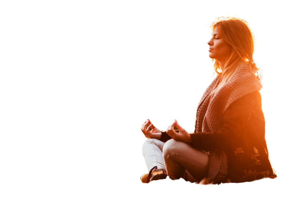 Woman meditating in autumn day.